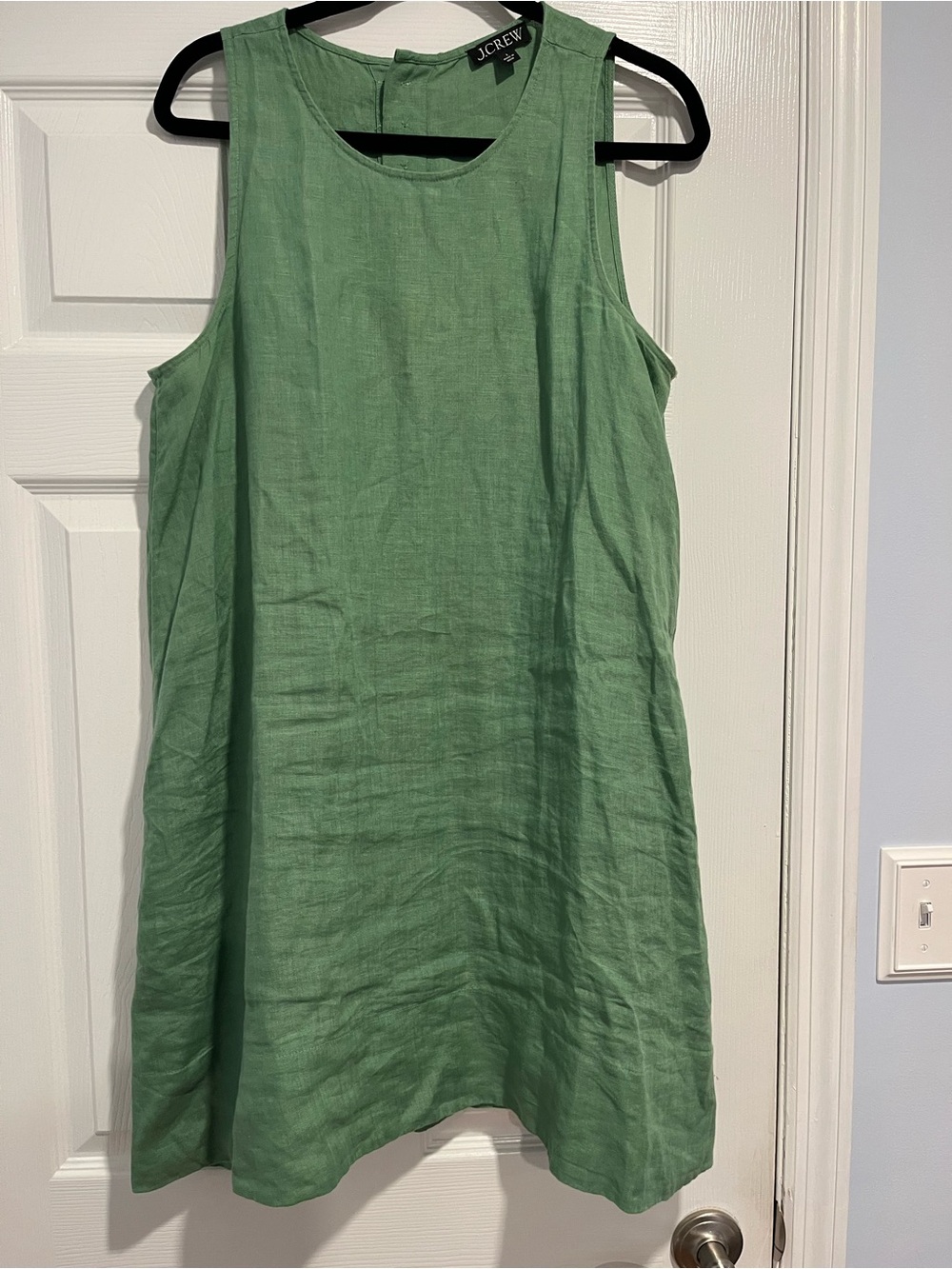 J. Crew Sage Green Sleeveless Linen Shift Dress. SZ L